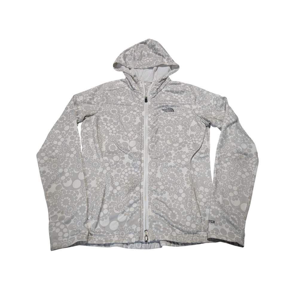 The North Face Fleece Hoodie Womens XS Grey White TKA Stretch Geometric Full Zip